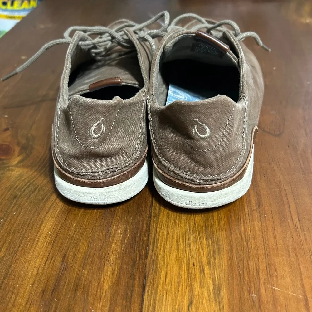 OluKai Manoa Mens 10 Canvas Sneakers Brown Lace Up Shoes 10331-1333